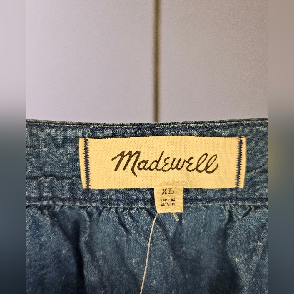 Madewell Denim Square-Neck Pleated Sleeve Boho Chambray Blouse Blue - Picture 4 of 11